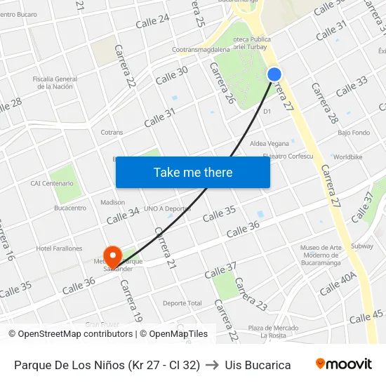 Parque De Los Niños (Kr 27 - Cl 32) to Uis Bucarica map