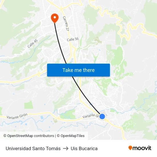 Universidad Santo Tomás - Sede Floridablanca (Autopista - Cl 195) to Uis Bucarica map