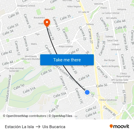 Estación La Isla to Uis Bucarica map
