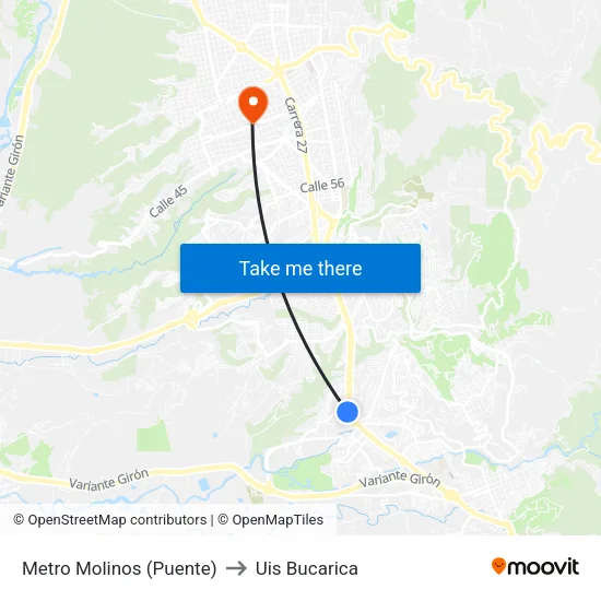 Estación Molinos (Autopista - Cl 23a) to Uis Bucarica map