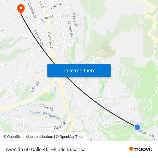 Avenida 60 Calle 46 to Uis Bucarica map