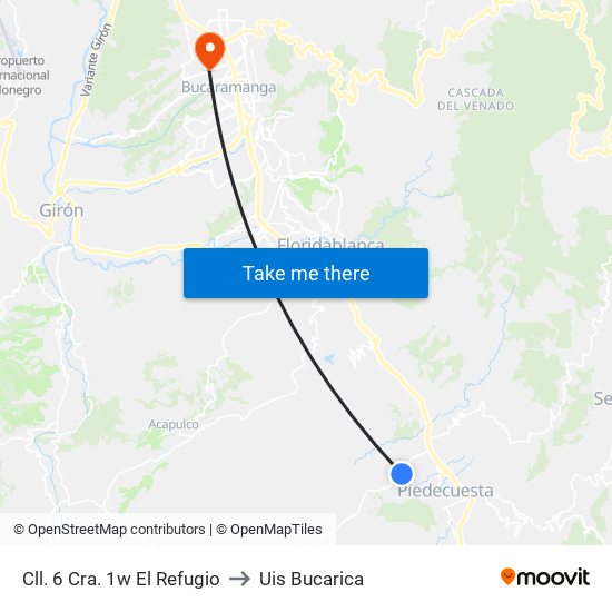 Cll. 6 Cra. 1w El Refugio to Uis Bucarica map