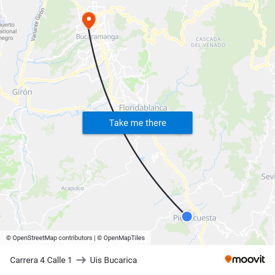 Carrera 4 Calle 1 to Uis Bucarica map