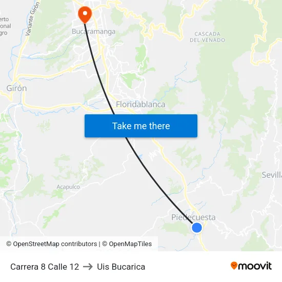 Piedecuestana De Servicios Públicos (Kr 8 - Cl 14) to Uis Bucarica map