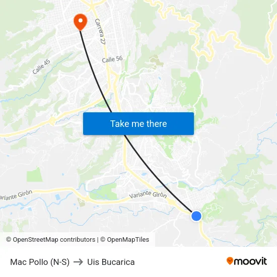 Fábrica Mac Pollo (Autopista - Kr 8a) to Uis Bucarica map