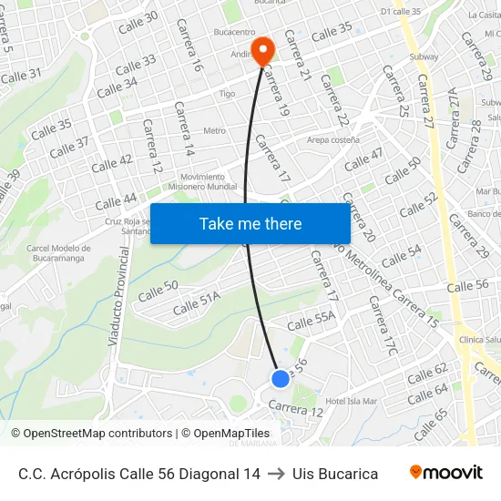 Centro Comercial Acrópolis (Cl 56 - Dg 14) to Uis Bucarica map