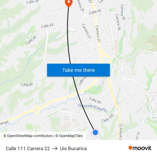 Calle 111 Carrera 22 to Uis Bucarica map