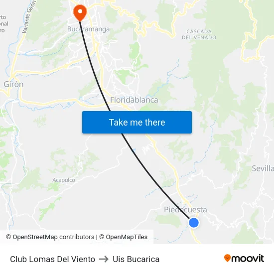 Club Lomas Del Viento (Autopista - Cl 18) to Uis Bucarica map