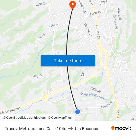 Transv. Metropolitana Calle 104c to Uis Bucarica map