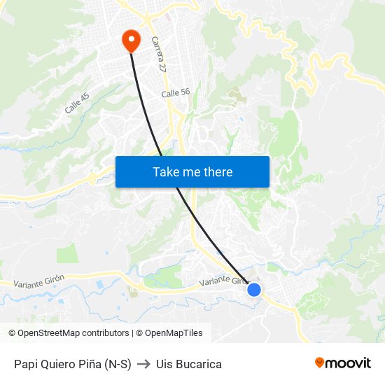 Papi Quiero Piña (N-S) to Uis Bucarica map