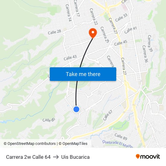 Carrera 2w Calle 64 to Uis Bucarica map