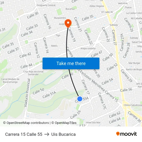 Br. Gómez Niño (Kr 15 - Cl 55) to Uis Bucarica map
