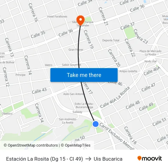 Estación La Rosita (Dg 15 - Cl 49) to Uis Bucarica map