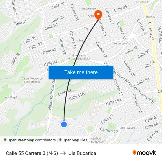 Urbanización Juan Pablo II (Cl 55 - Kr 3) to Uis Bucarica map