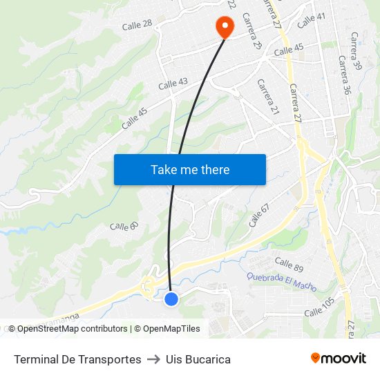 Terminal De Transportes to Uis Bucarica map