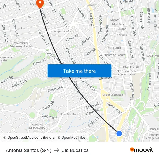 Br. Antonia Santos Sur (Autopista - Cl 70) to Uis Bucarica map
