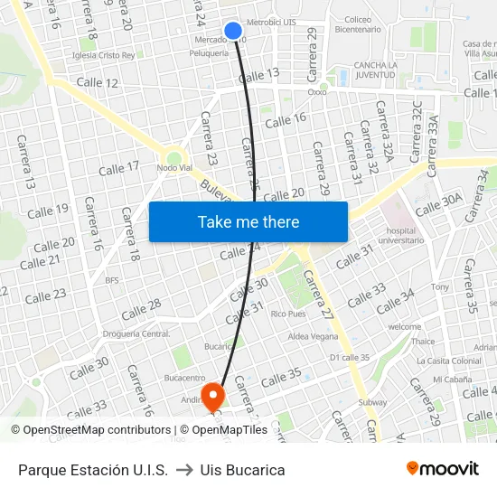 Parque Estación Uis to Uis Bucarica map