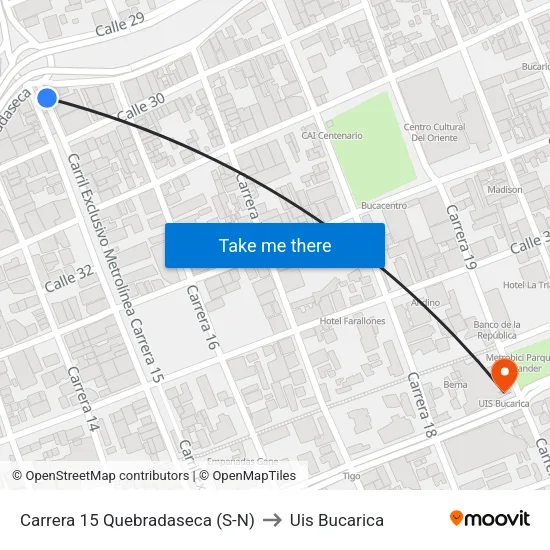 Estación Quebradaseca (Kr 15 - Cl 30) to Uis Bucarica map