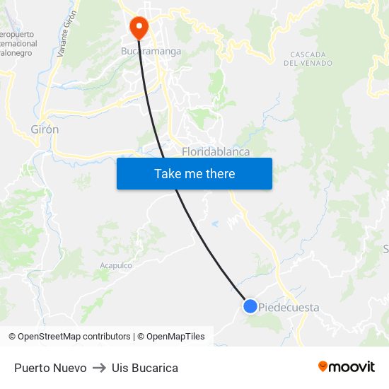 Puerto Nuevo to Uis Bucarica map