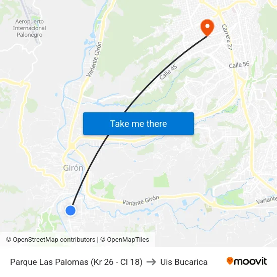Parque Las Palomas (Kr 26 - Cl 18) to Uis Bucarica map
