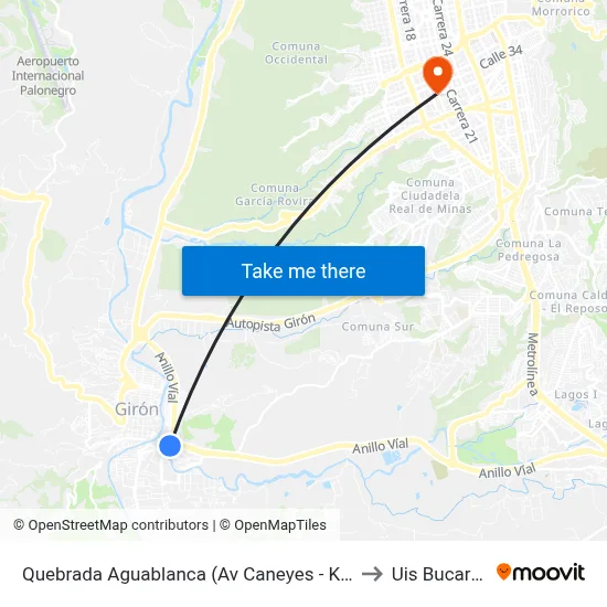 Quebrada Aguablanca (Av Caneyes - Kr 17) to Uis Bucarica map