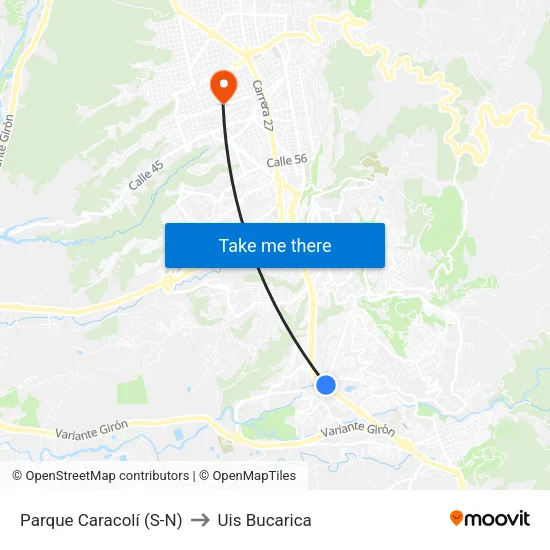 Centro Comercial Parque Caracolí (Autopista - Cl 30) to Uis Bucarica map