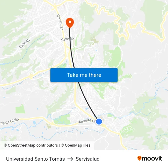 Universidad Santo Tomás - Sede Floridablanca (Autopista - Cl 195) to Servisalud map