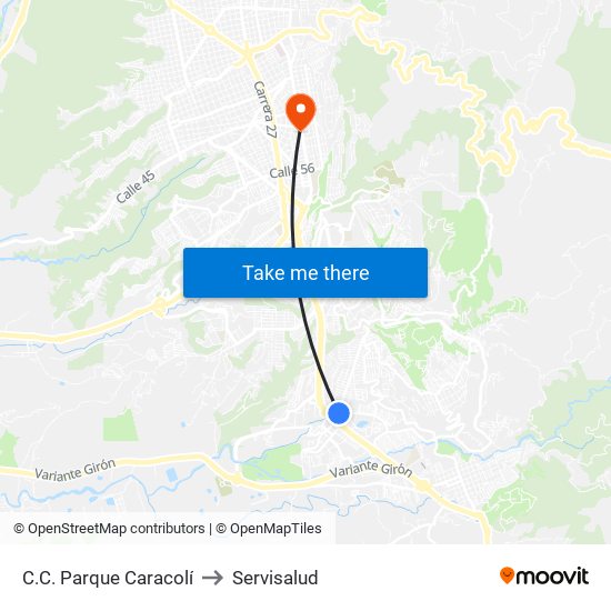 C.C. Parque Caracolí to Servisalud map
