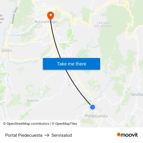 Portal Piedecuesta to Servisalud map
