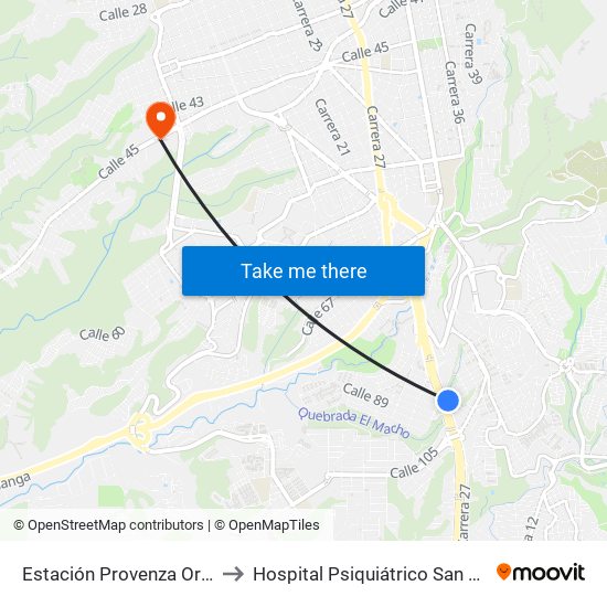 Estación Provenza Oriental to Hospital Psiquiátrico San Camilo map