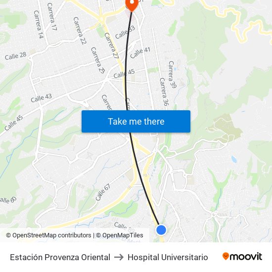 Estación Provenza Oriental to Hospital Universitario map