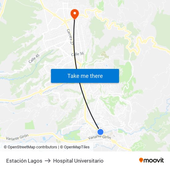 Estación Lagos to Hospital Universitario map