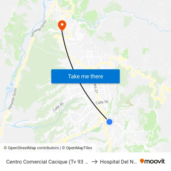 Centro Comercial Cacique (Tv 93 - Kr 33) to Hospital Del Norte map