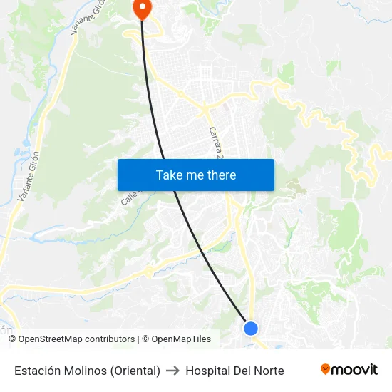 Estación Molinos (Oriental) to Hospital Del Norte map
