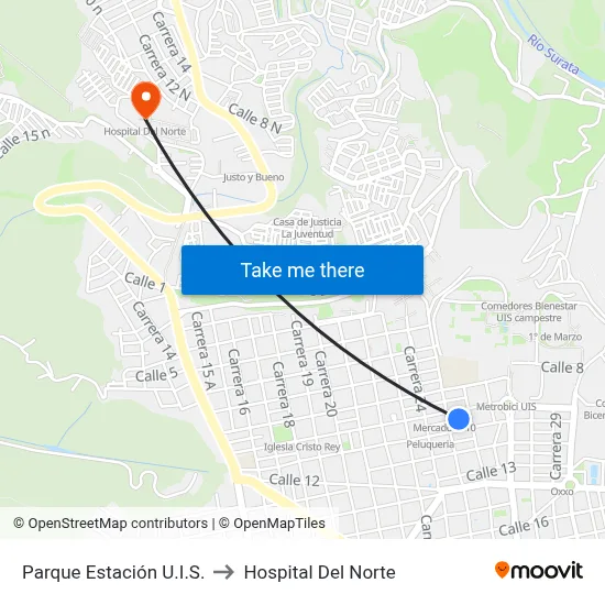 Parque Estación U.I.S. to Hospital Del Norte map