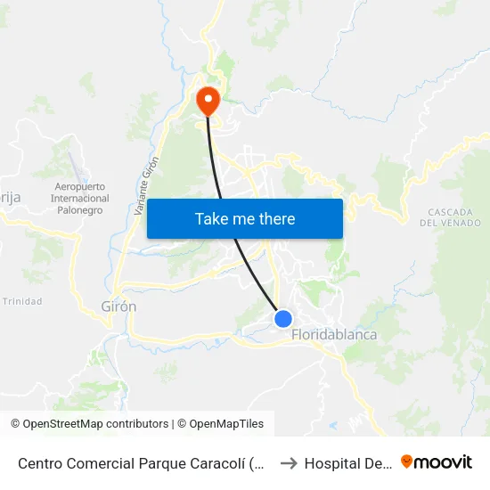 Centro Comercial Parque Caracolí (Autopista - Cl 30) to Hospital Del Norte map