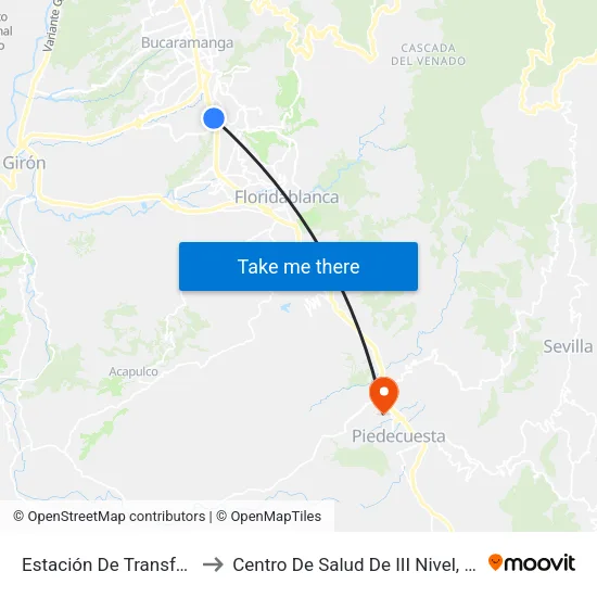 Provenza to Centro De Salud De III Nivel, Comuna De Guatiguará map