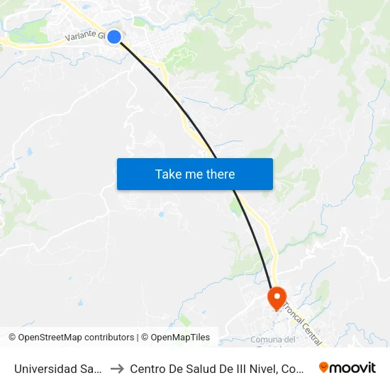 Universidad Santo Tomás - Sede Floridablanca (Autopista - Cl 195) to Centro De Salud De III Nivel, Comuna De Guatiguará map