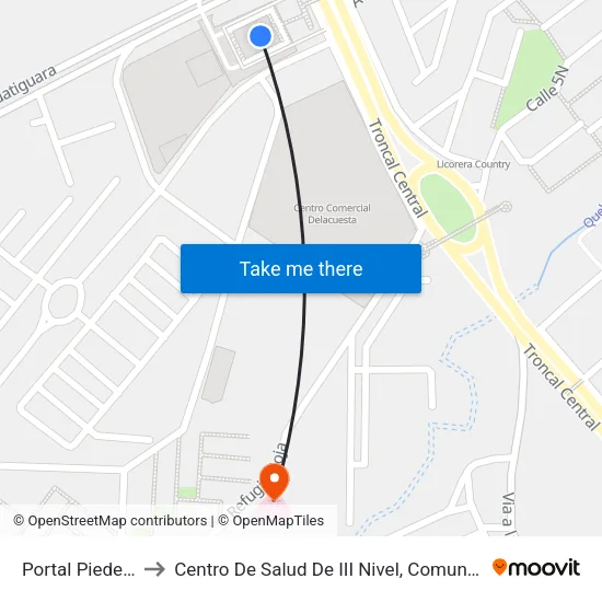Portal Piedecuesta to Centro De Salud De III Nivel, Comuna De Guatiguará map