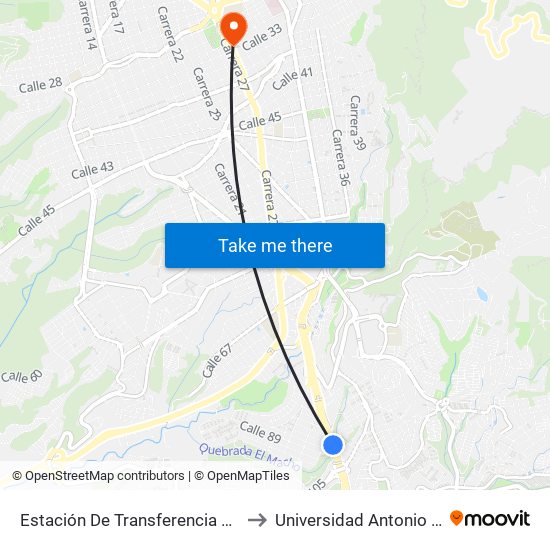 Estación De Transferencia Provenza to Universidad Antonio Nariño map