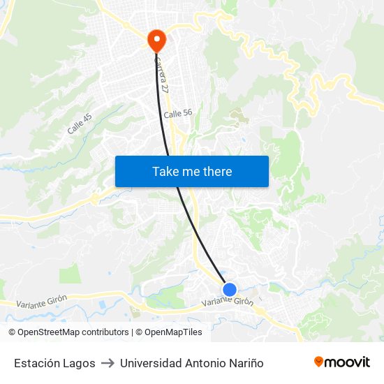 Estación Lagos to Universidad Antonio Nariño map