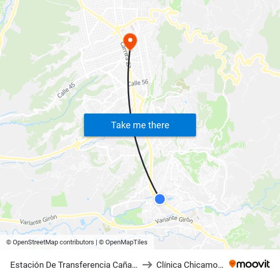 Estación De Transferencia Cañaveral to Clínica Chicamocha map