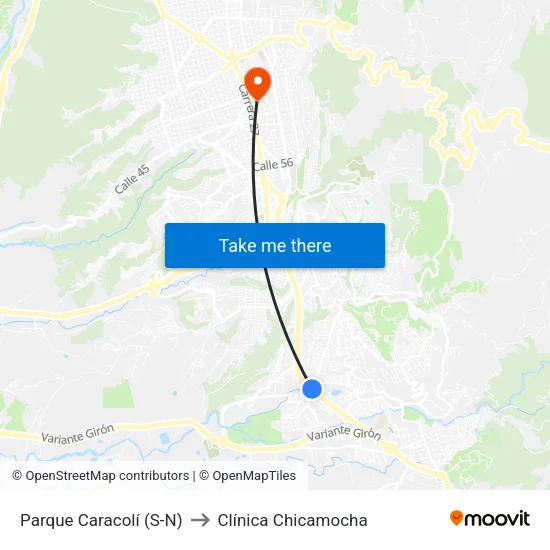 Centro Comercial Parque Caracolí (Autopista - Cl 30) to Clínica Chicamocha map