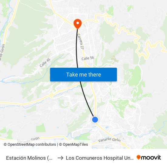 Estación Molinos (Oriental) to Los Comuneros Hospital Universitario map