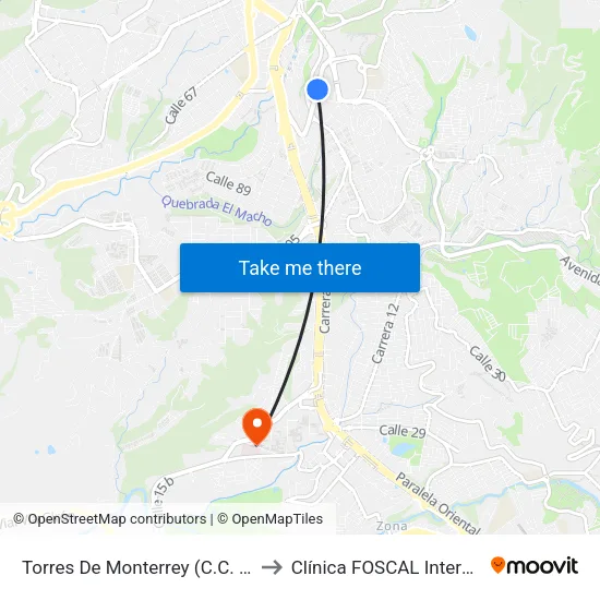 Centro Comercial Cacique (Tv 93 - Kr 33) to Clínica FOSCAL Internacional map
