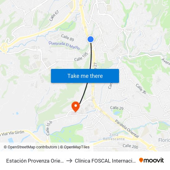 Estación Provenza Oriental to Clínica FOSCAL Internacional map