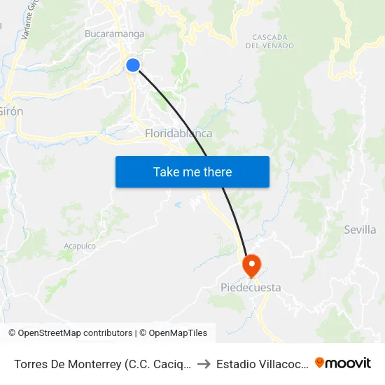 Centro Comercial Cacique (Tv 93 - Kr 33) to Estadio Villacocha map