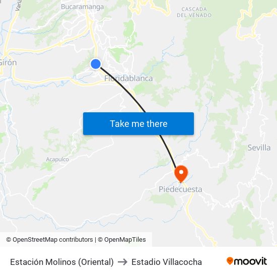 Estación Molinos (Oriental) to Estadio Villacocha map