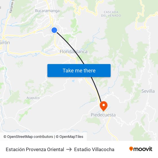 Estación Provenza Oriental to Estadio Villacocha map