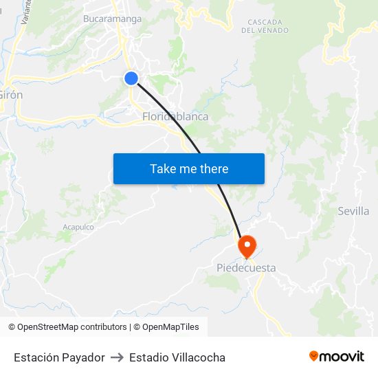 Estación Payador to Estadio Villacocha map